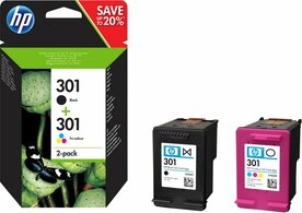 HP 301 | Originele Zwarte/Drie-Kleuren Inktcartridges | 2-Pack
